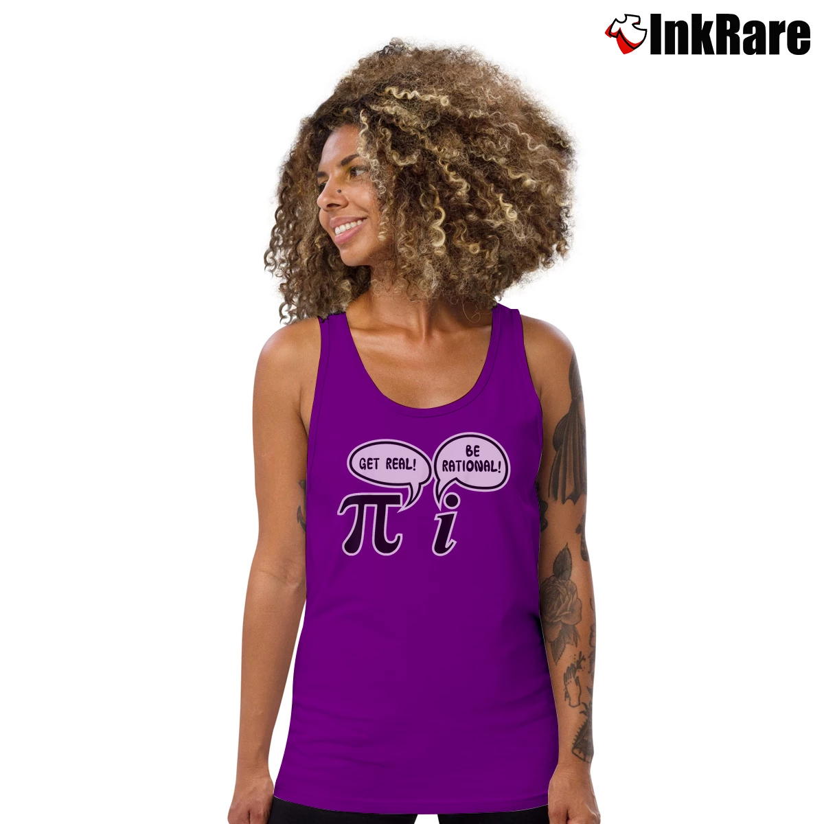 Women’s Funny Math Saying Get Real Be Rational Pi Tank Top in purple | Lightweight, Movement-Friendly