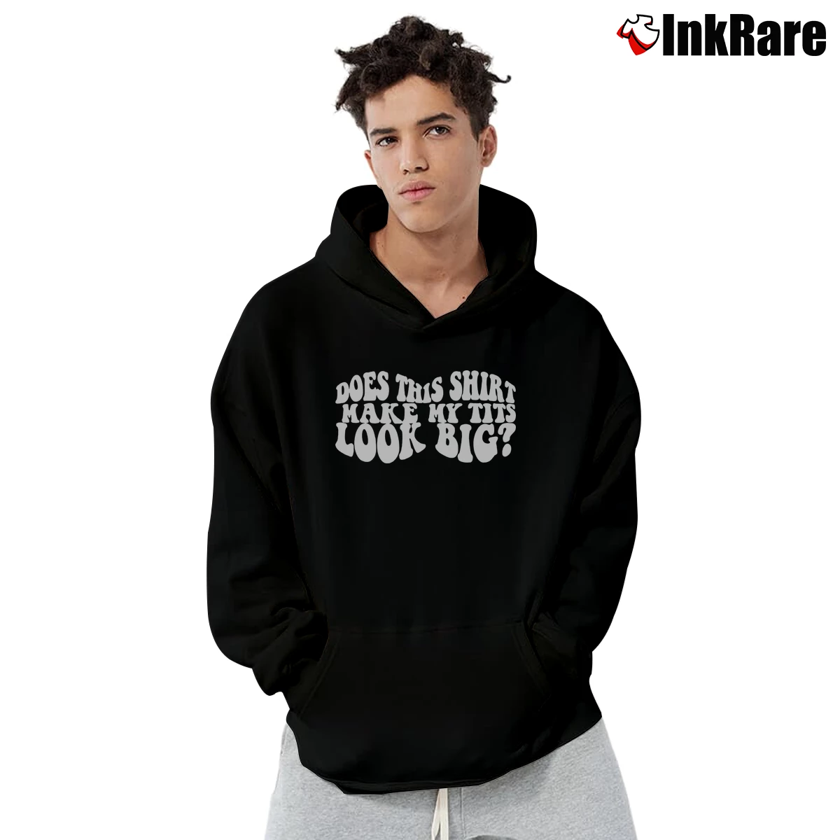 Men’s Funny Meme Does This Make My Tits Look Big Pullover Hoodie in black | Cozy, Durable, Modern Fit