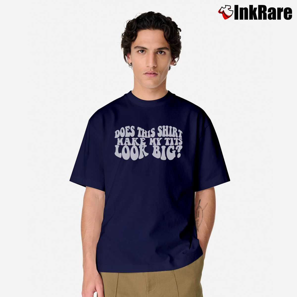 Men’s Funny Meme Does This Make My Tits Look Big Classic T-Shirt in navy | Soft, Breathable Everyday Wear