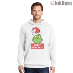 Funny Merry Grinchmas Grumpy Face Shirt on white hoodie for men graphic tee