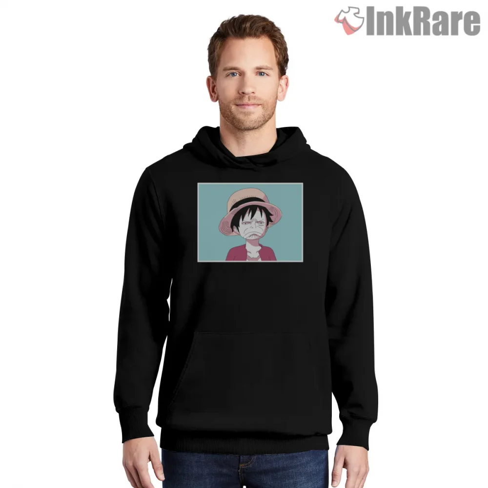 Funny Monkey D Luffy Cartoon Reaction Anime Shirt on black hoodie for men graphic tee