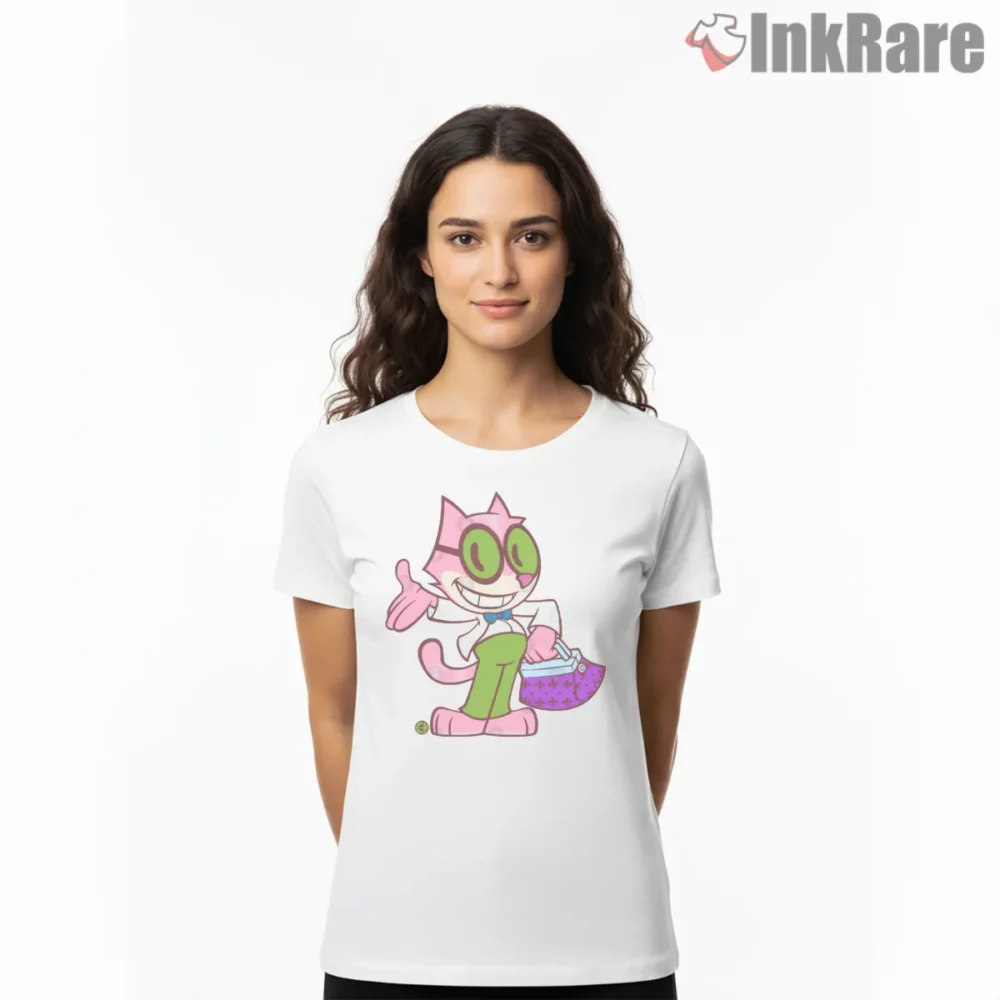Funny Pink Felix Cat Fashion Shirt on white short sleeve shirt for women graphic tee