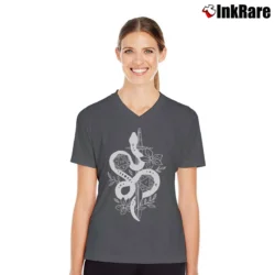 Women’s Funny Rpg Dragon And Dice Adhd Dnd Gaming V-Neck Tee in charcoal | Chic Neckline, Soft Texture