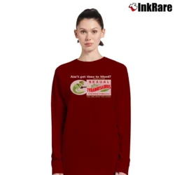 Women’s Funny Sexual Tyrannosaurus Long-Sleeve Top in maroon | Sleek, Versatile, All-Season