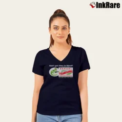Women’s Funny Sexual Tyrannosaurus V-Neck Tee in navy | Chic Neckline, Soft Texture