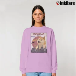 Women’s Funny Shiba Dog Godzilla Dogezilla King Of Monsters Relaxed Sweatshirt in light pink | Soft, Laid-Back Vibe