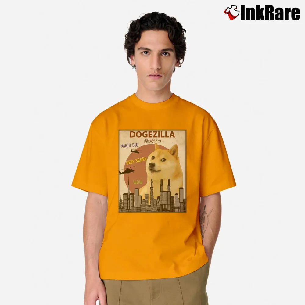 Men’s Funny Shiba Dog Godzilla Dogezilla King Of Monsters Classic T-Shirt in orange | Soft, Breathable Everyday Wear