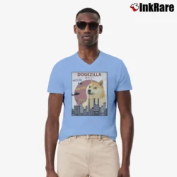 Men’s Funny Shiba Dog Godzilla Dogezilla King Of Monsters V-Neck Tee in light blue | Sharp, Breathable, Everyday Staple