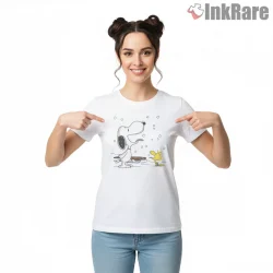 Funny Snoopy And Woodstock Snow Day Shirt on white short sleeve shirt for women graphic tee