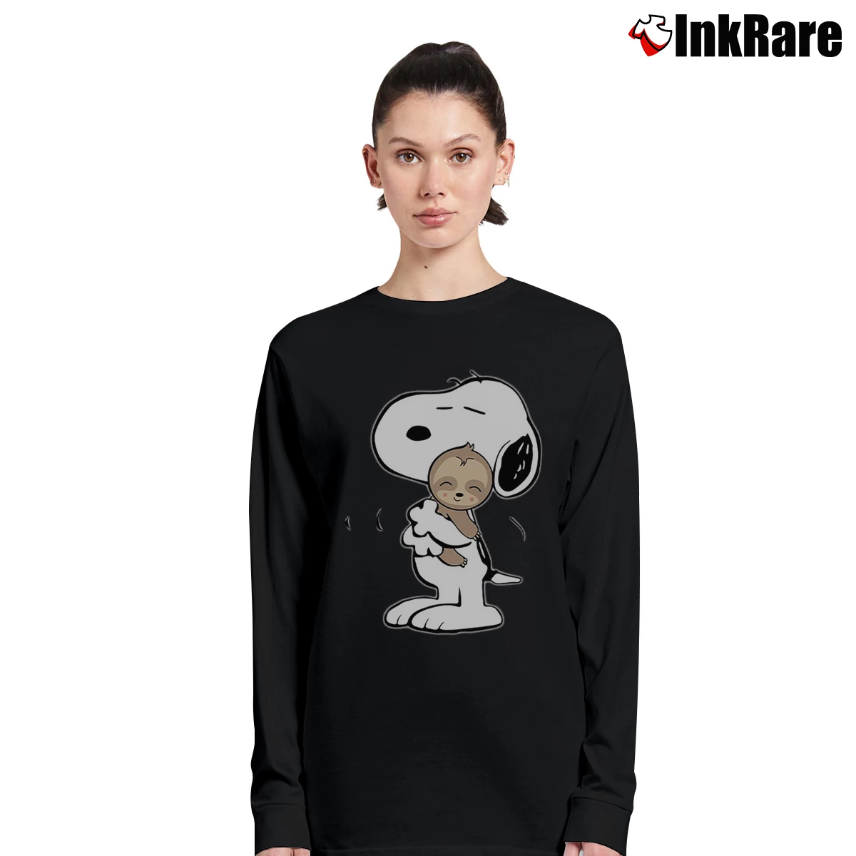 Women’s Funny Snoopy Hug Sloth Long-Sleeve Top in black | Sleek, Versatile, All-Season