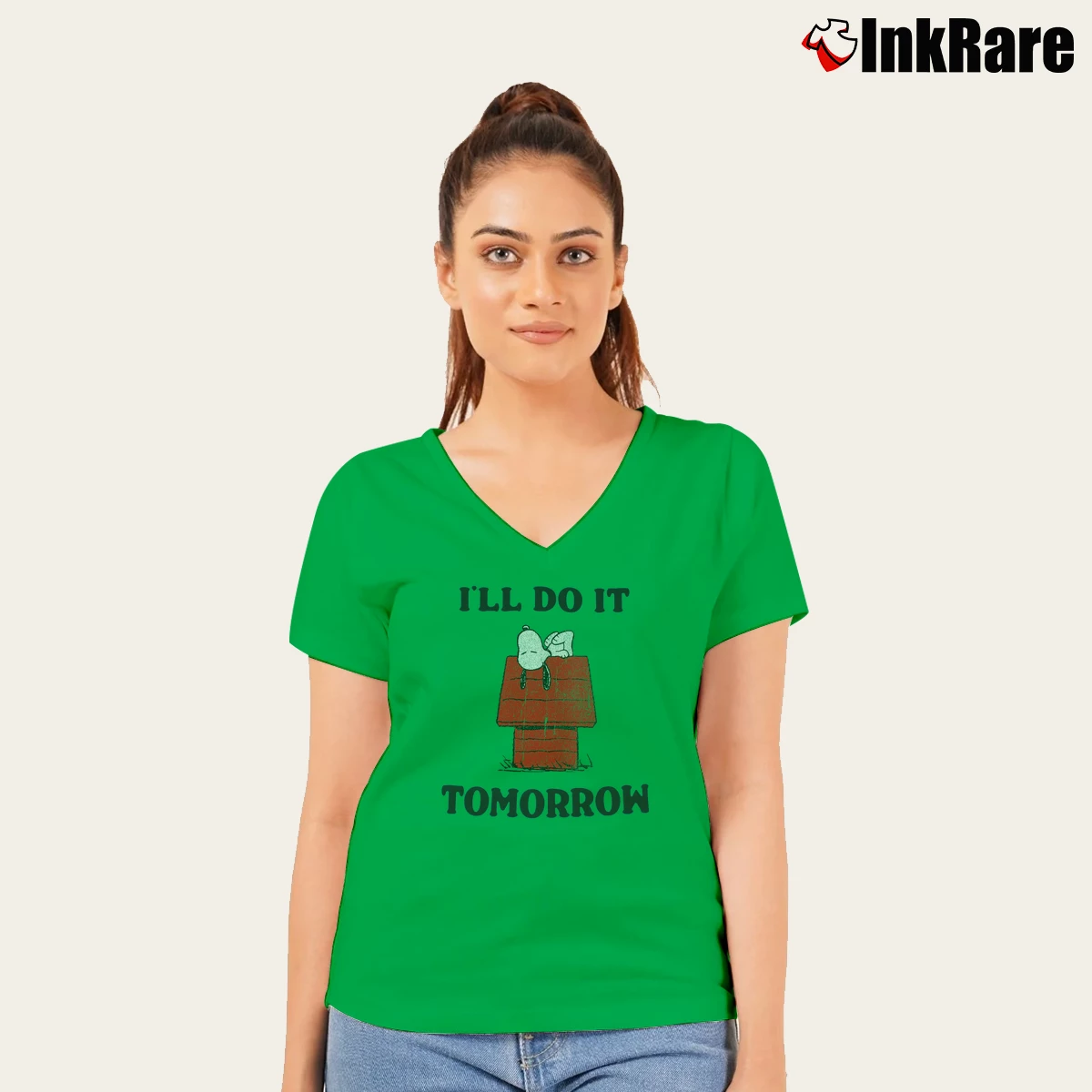 Women’s funny snoopy i'll do it tomorrow V-Neck Tee in irish green | Chic Neckline, Soft Texture