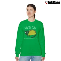 Women’s Funny Taco Cat Spelled Backward Is Taco Cat Relaxed Sweatshirt in irish green | Soft, Laid-Back Vibe