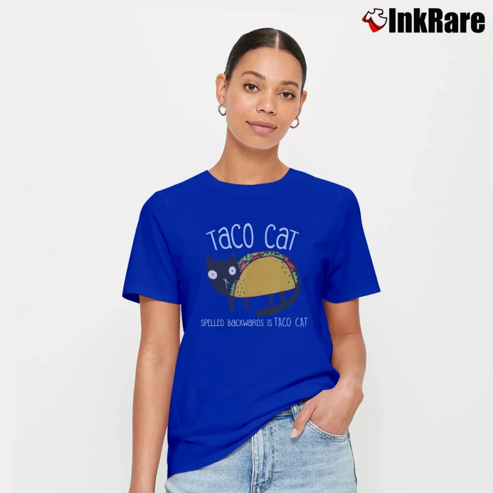 Women’s Funny Taco Cat Spelled Backward Is Taco Cat Signature T-Shirt in royal blue | Soft, Flattering Fit