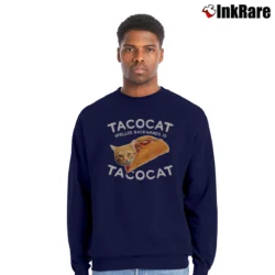 Men’s Funny Taco Cat Spelled Backwards Crewneck Sweatshirt in navy | Cozy Fabric, Clean Style
