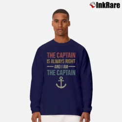 Men’s Funny The Captain Is Always Right Boating Long-Sleeve Shirt in navy | Sleek, Lightweight, Year-Round Wear
