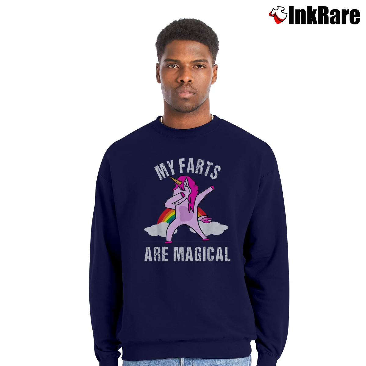 Men’s Funny Unicorn My Farts Are Magical Crewneck Sweatshirt in navy | Cozy Fabric, Clean Style