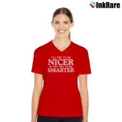 Women’s Funny Women's Try To Be Smarter V-Neck Tee in red | Chic Neckline, Soft Texture