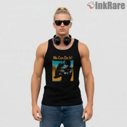 Furiosa We Can Do It Rosie Poster Mashup Shirt on black tank top for men graphic tee