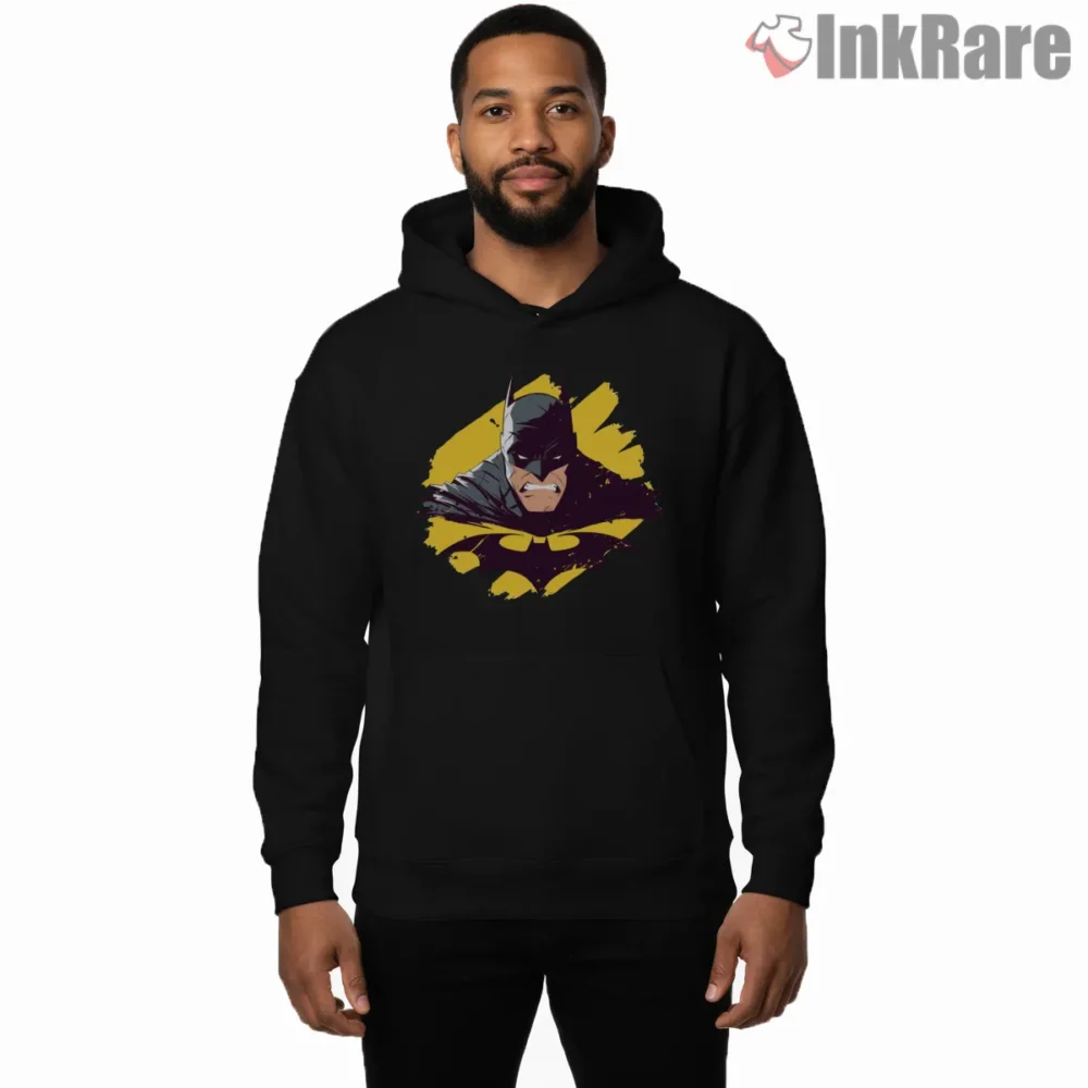 Fury Burst Yellow Splash Batman Shirt on black hoodie for men graphic tee