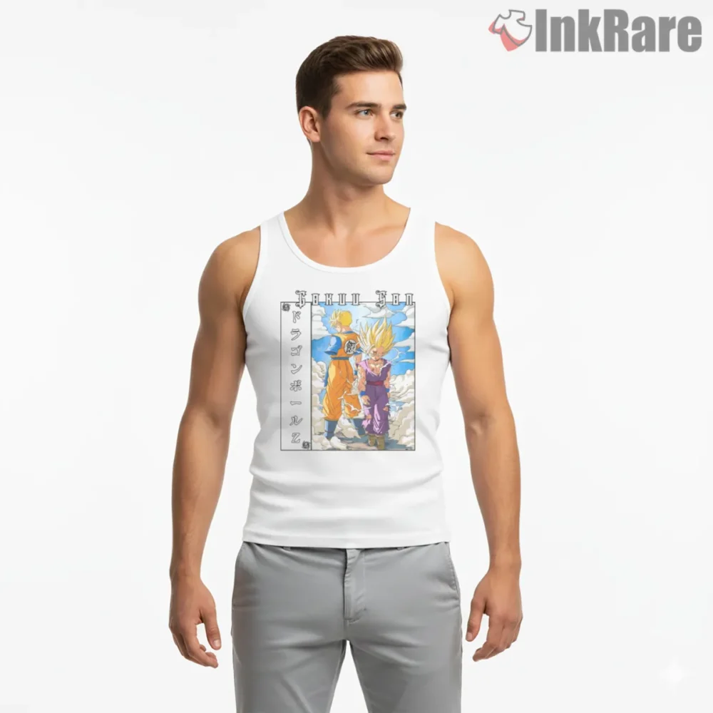 Future Gohan And Teen Gohan Dual Saga Shirt on white tank top for men graphic tee