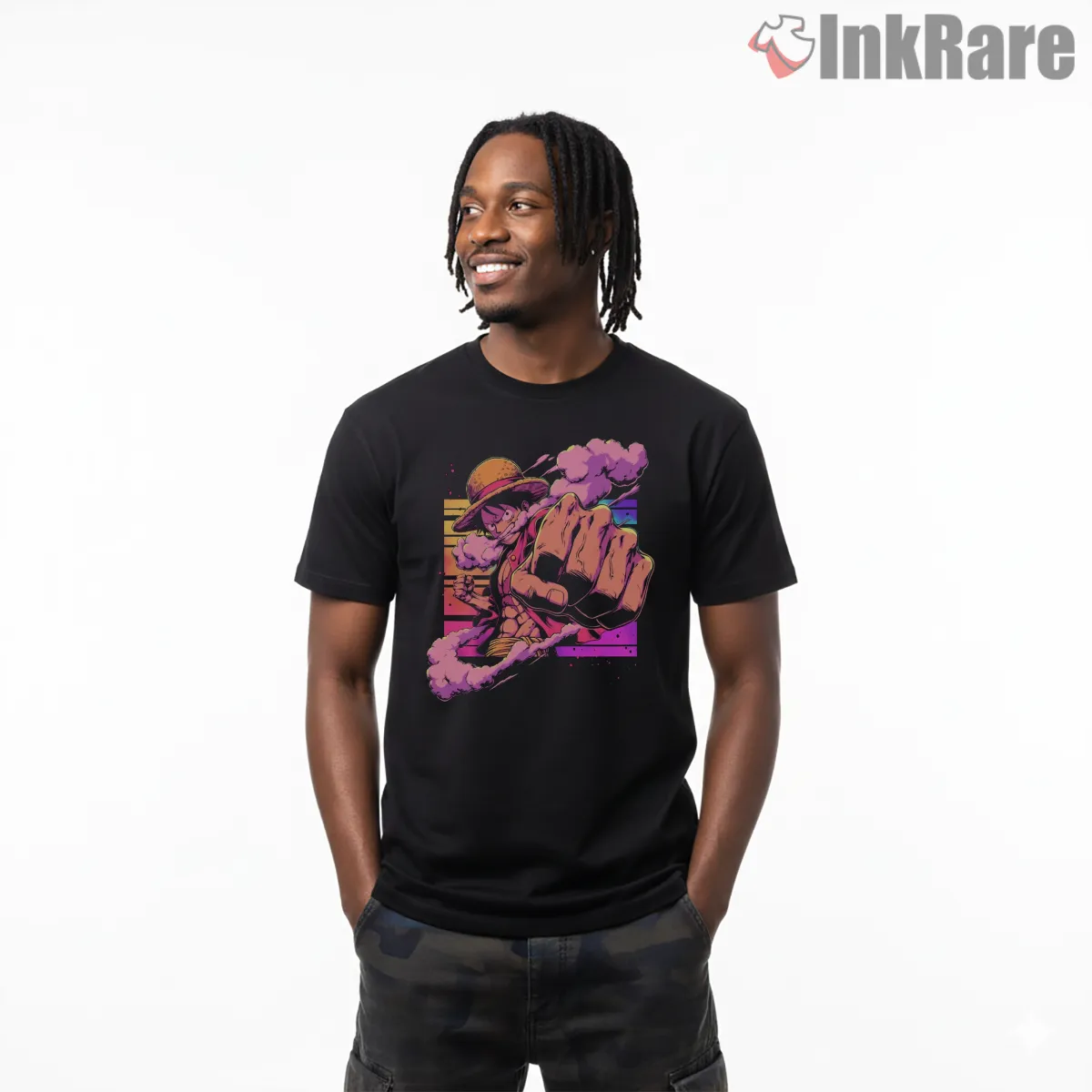Future Pirate King Luffy Neon Power Anime Short Sleeve Black Future Pirate King Luffy Neon Power Anime Shirt on black short sleeve shirt for men graphic tee