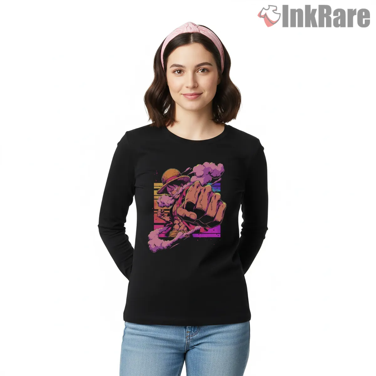 Future Pirate King Luffy Neon Power Anime Long Sleeve Black Future Pirate King Luffy Neon Power Anime Shirt on black long sleeve shirt for women graphic tee