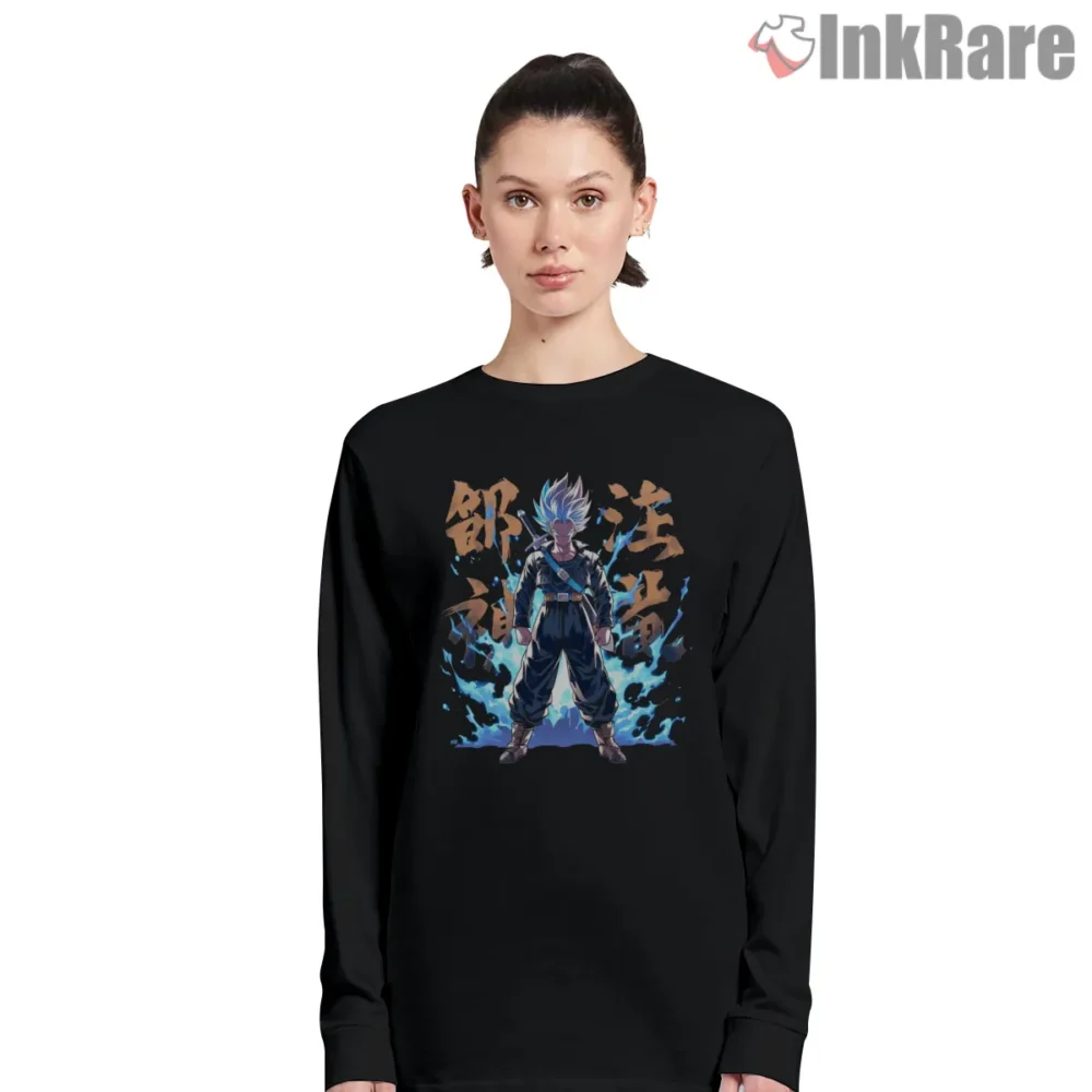Future Trunks Blue Aura Warrior Shirt on black long sleeve shirt for women graphic tee
