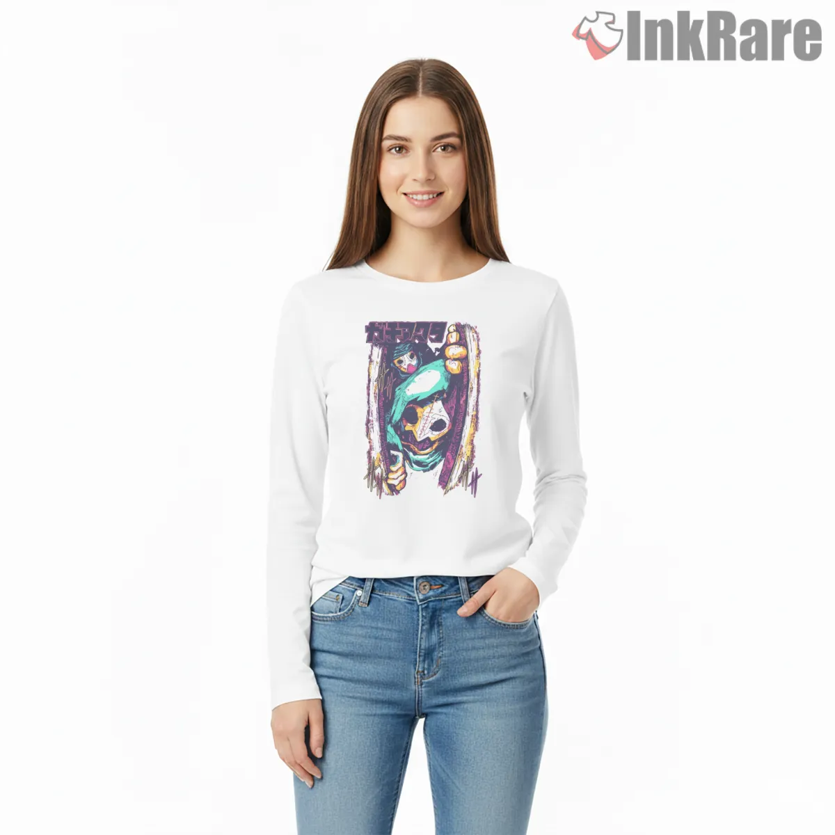 Gachiakuta Abstract Face Mask Wpap Style Anime Shirt on white long sleeve shirt for women graphic tee