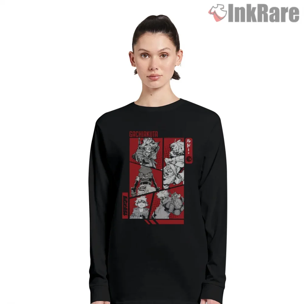 Gachiakuta Manga Panel Red Black Story Anime Shirt on black long sleeve shirt for women graphic tee