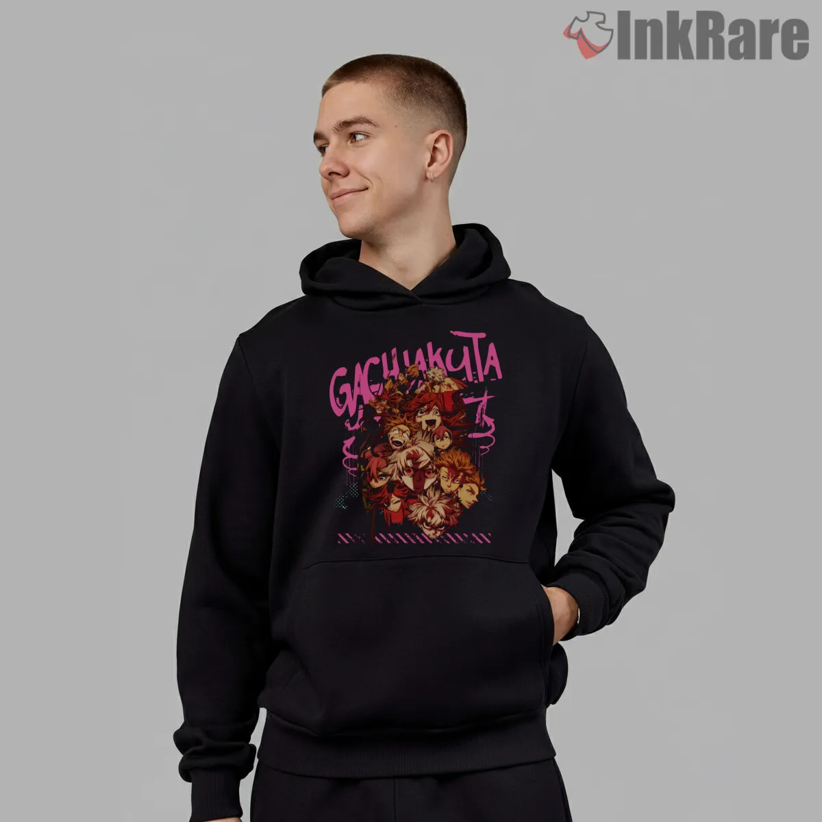Gachiakuta Neon Chaos Character Cluster Anime Shirt on black hoodie for men graphic tee
