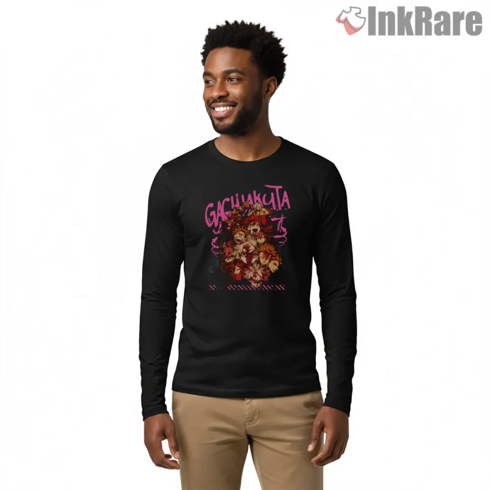 Gachiakuta Neon Chaos Character Cluster Anime Shirt on black long sleeve shirt for men graphic tee