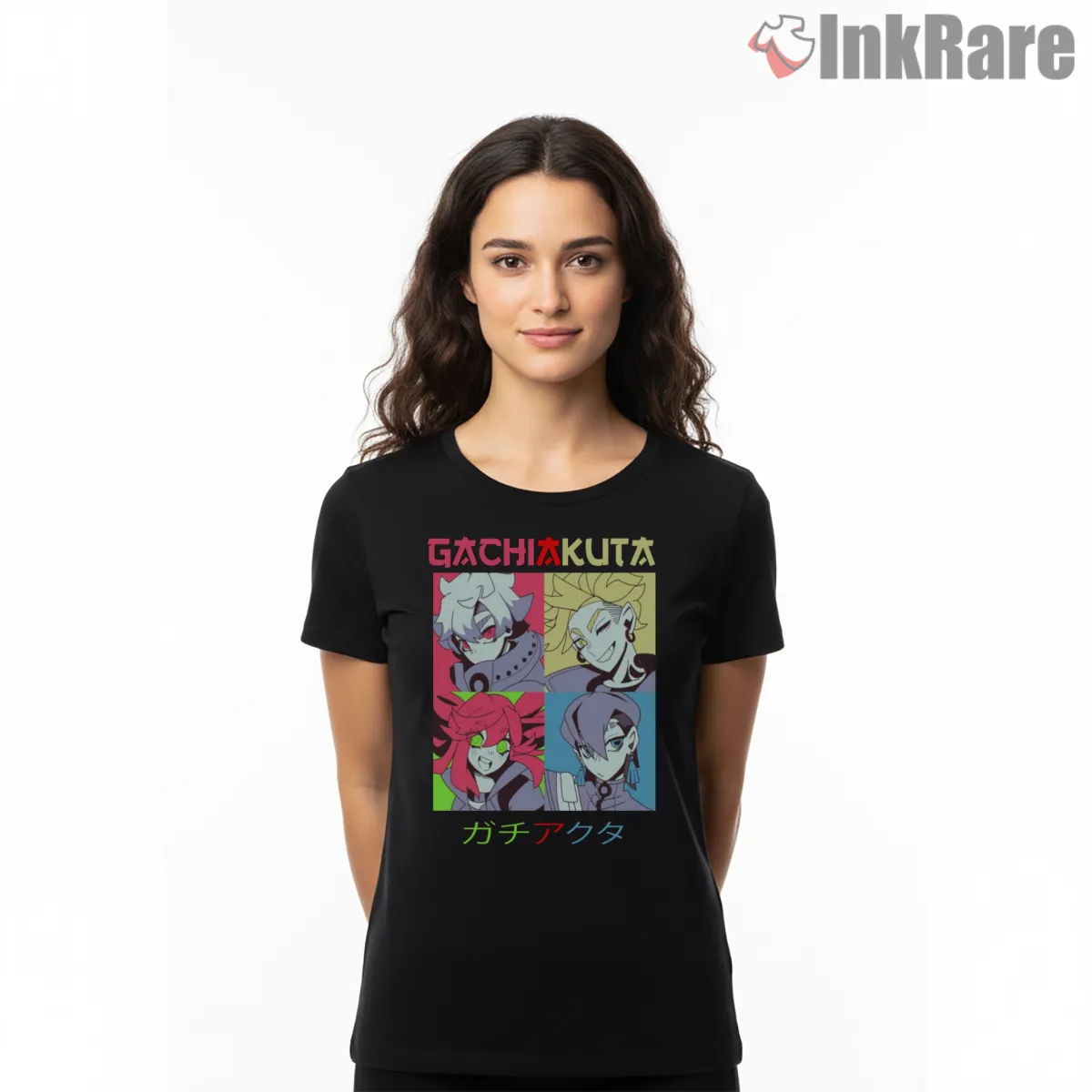 Gachiakuta Pop Art Character Grid Anime Shirt on black short sleeve shirt for women graphic tee