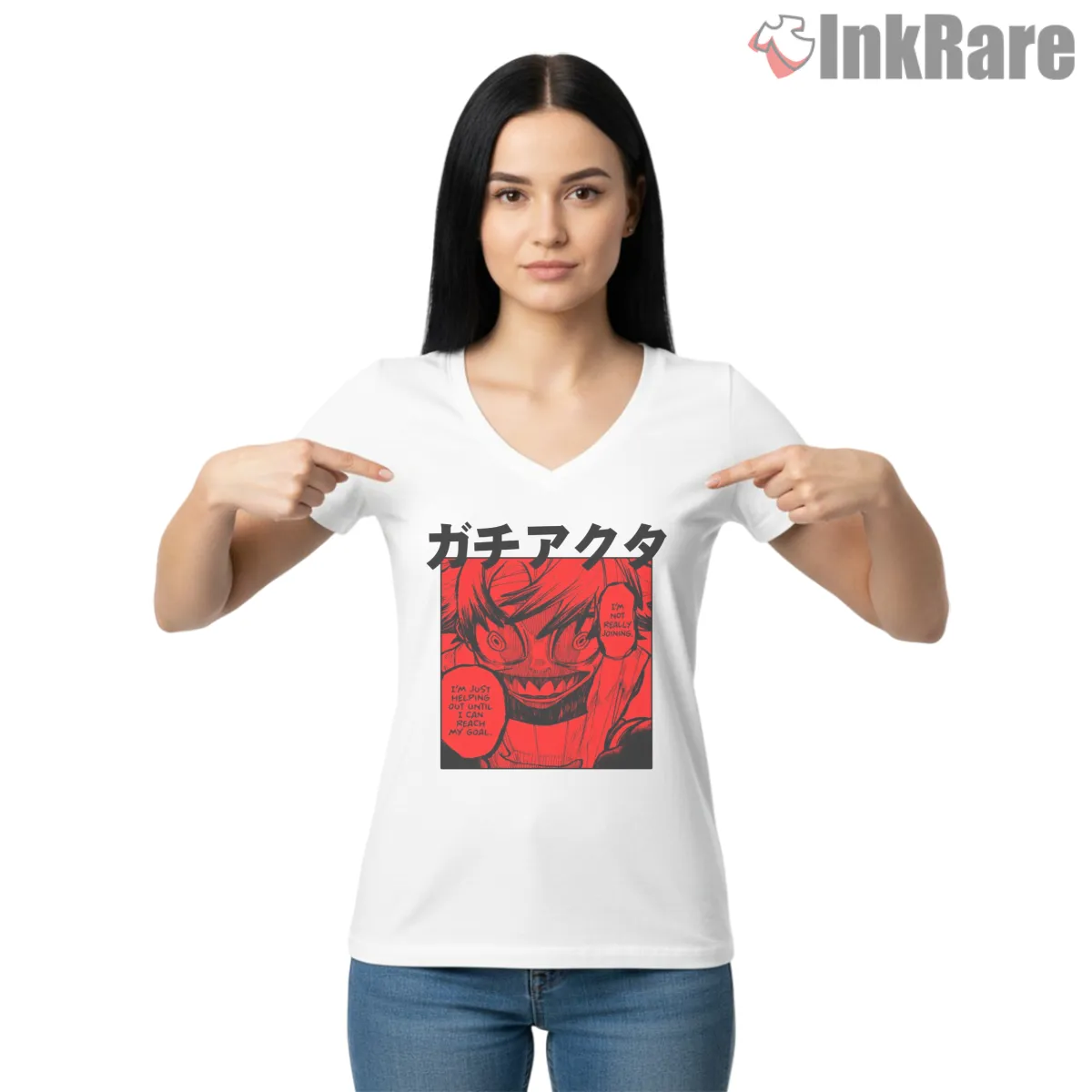 Gachiakuta Red Silhouette Dark Expression Manga Anime Shirt on white v-neck shirt for women graphic tee