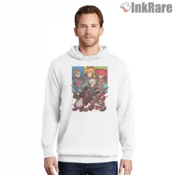 Gachiakuta Team Battle Red Energy Group Anime Shirt on white hoodie for men graphic tee