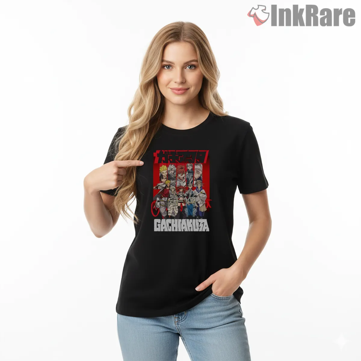 Gachiakuta Team Grid Collage Red Anime Shirt on black short sleeve shirt for women graphic tee