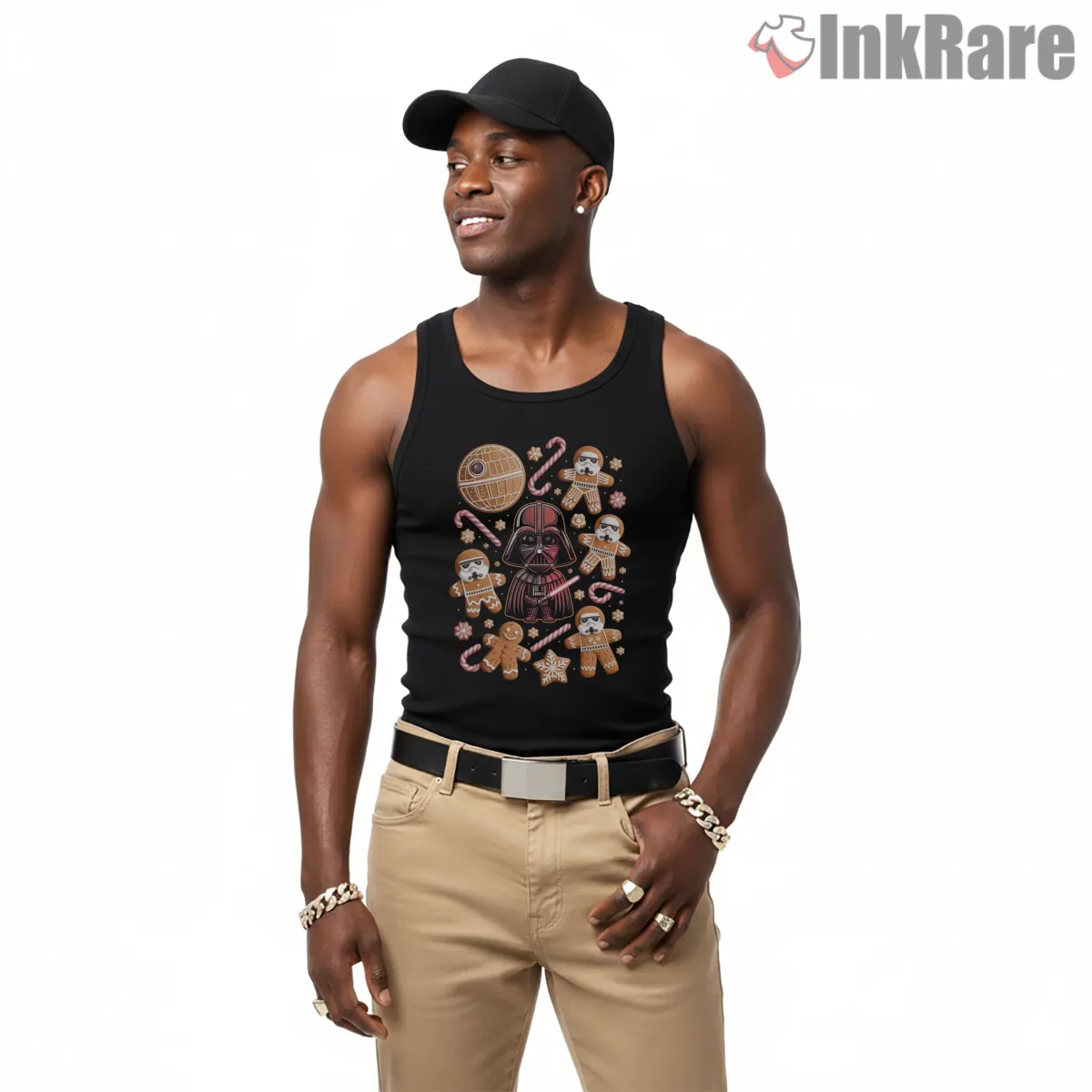 Galactic Empire Gingerbread Holiday Tank Top Black Galactic Empire Gingerbread Holiday Shirt on black tank top for men graphic tee