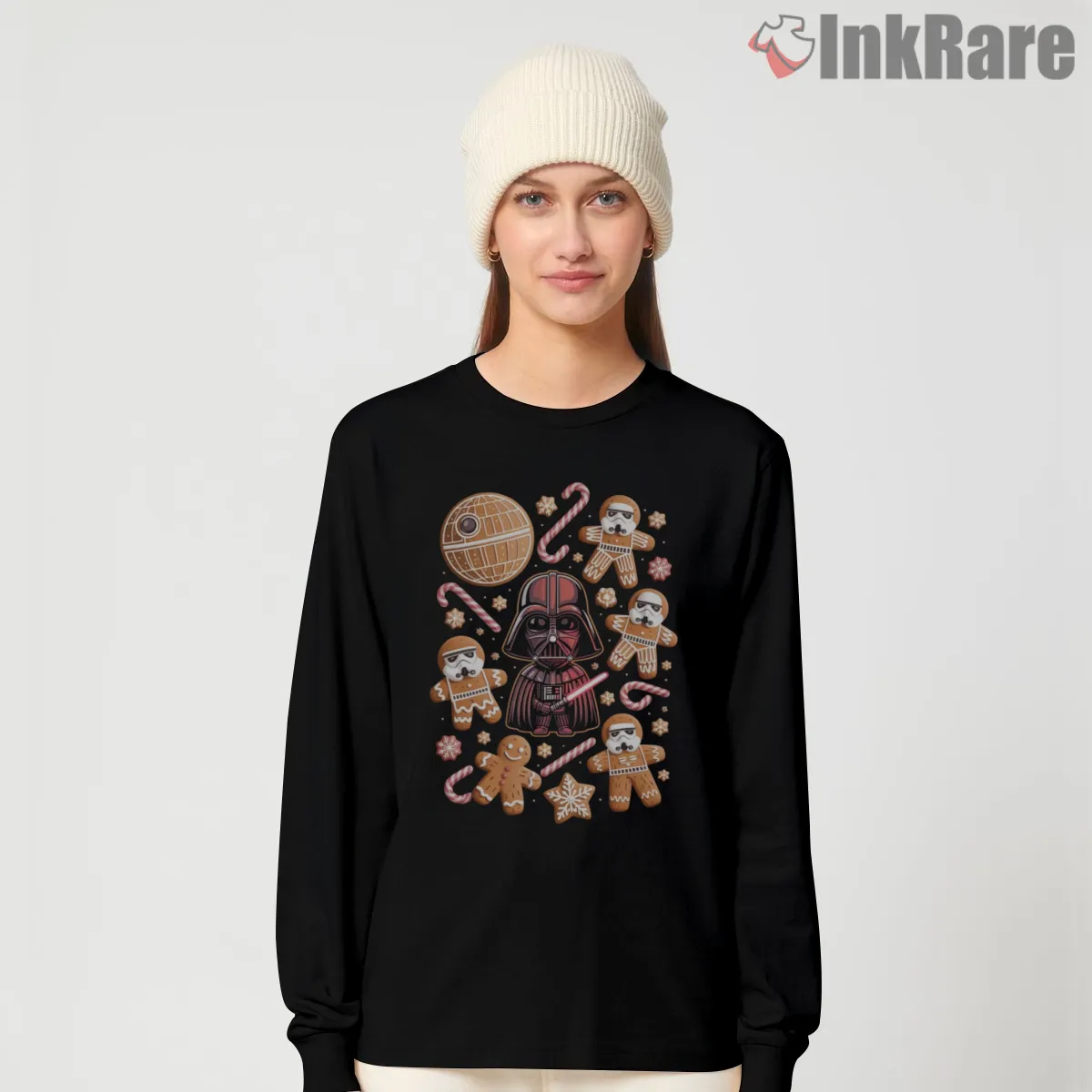 Galactic Empire Gingerbread Holiday Long Sleeve Black Galactic Empire Gingerbread Holiday Shirt on black long sleeve shirt for women graphic tee