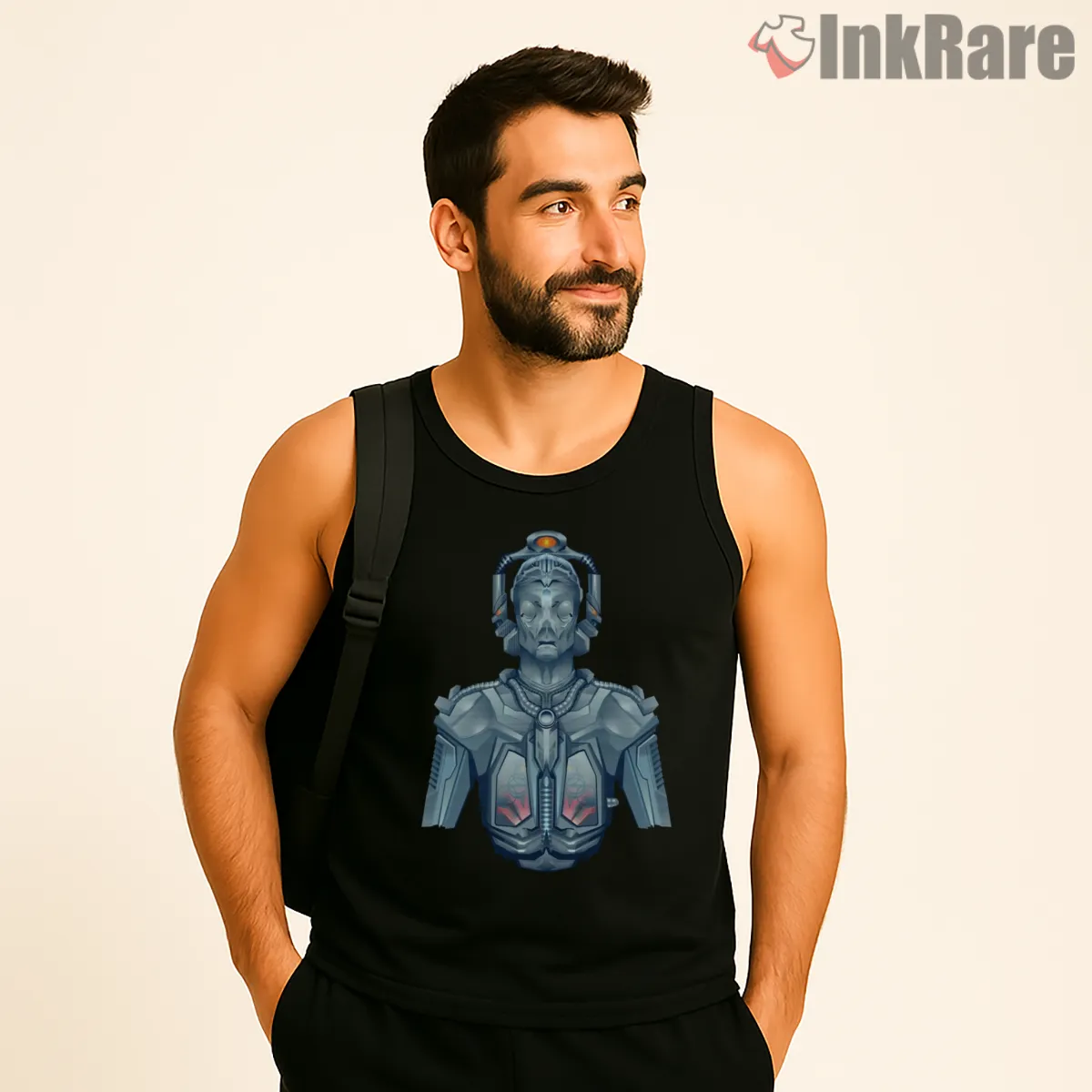 Gallifreyan Cyberman Futuristic Alien Armor Tank Top Black Gallifreyan Cyberman Futuristic Alien Armor Shirt on black tank top for men graphic tee