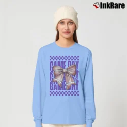 Women’s Game Day Team Mascot Bow Coquette Football Mom Long-Sleeve Top in light blue | Sleek, Versatile, All-Season