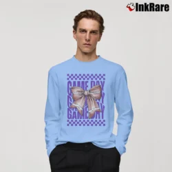 Men’s Game Day Team Mascot Bow Coquette Football Mom Long-Sleeve Shirt in light blue | Sleek, Lightweight, Year-Round Wear