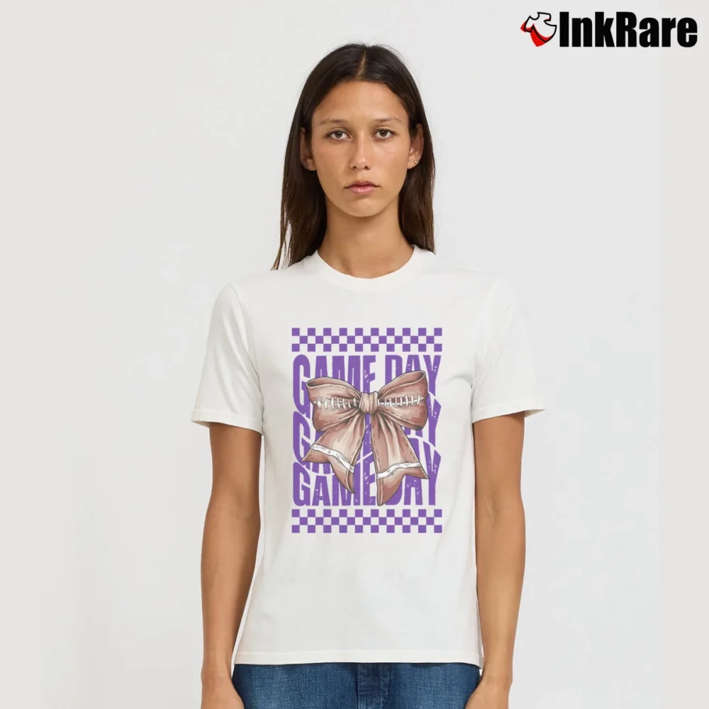 Women’s Game Day Team Mascot Bow Coquette Football Mom Signature T-Shirt in white | Soft, Flattering Fit