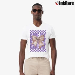 Men’s Game Day Team Mascot Bow Coquette Football Mom V-Neck Tee in white | Sharp, Breathable, Everyday Staple