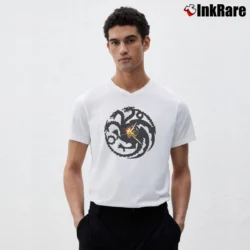 Men’s Game Of Thrones Dracarys Mother Of Dragons Gift V-Neck Tee in white | Sharp, Breathable, Everyday Staple
