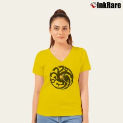 Women’s Game Of Thrones Dracarys Mother Of Dragons Gift V-Neck Tee in yellow | Chic Neckline, Soft Texture