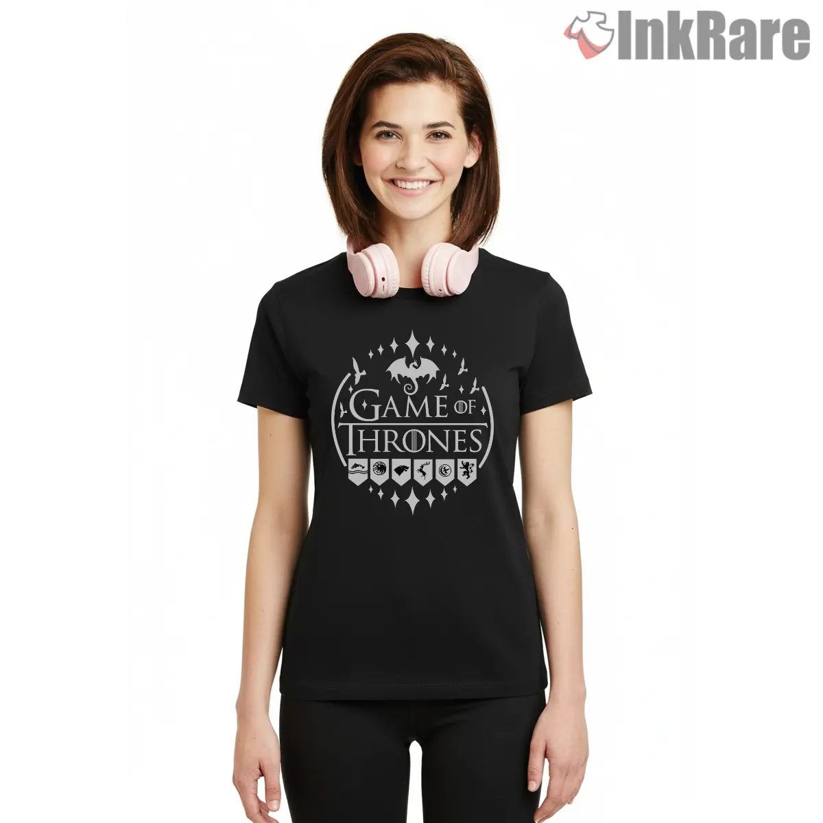Game Of Thrones Houses Sigils Circle Emblem Short Sleeve Black Game Of Thrones Houses Sigils Circle Emblem Shirt on black short sleeve shirt for women graphic tee
