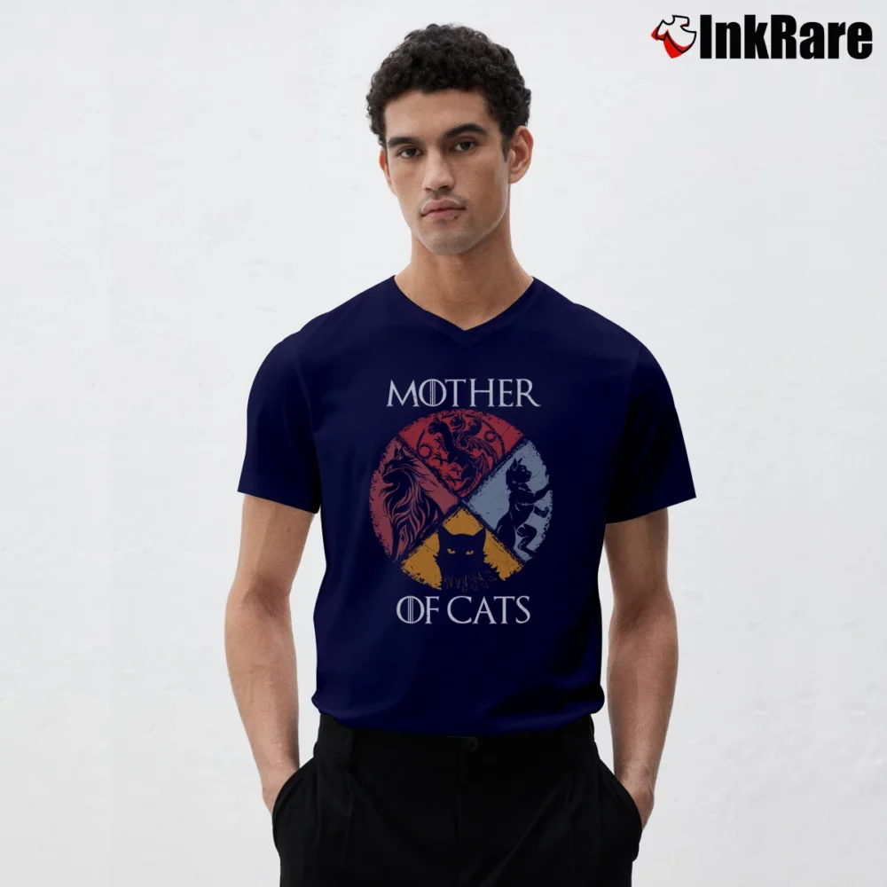 Men’s Game Of Thrones Mother Of Cats V-Neck Tee in navy | Sharp, Breathable, Everyday Staple