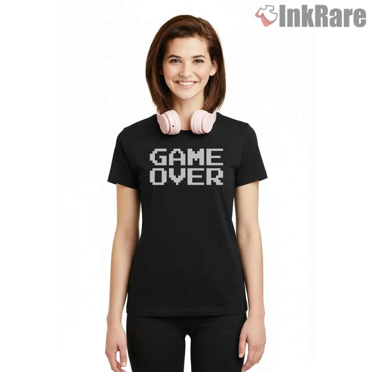 Game Over Classic Pixel Arcade Gaming Shirt on black short sleeve shirt for women graphic tee