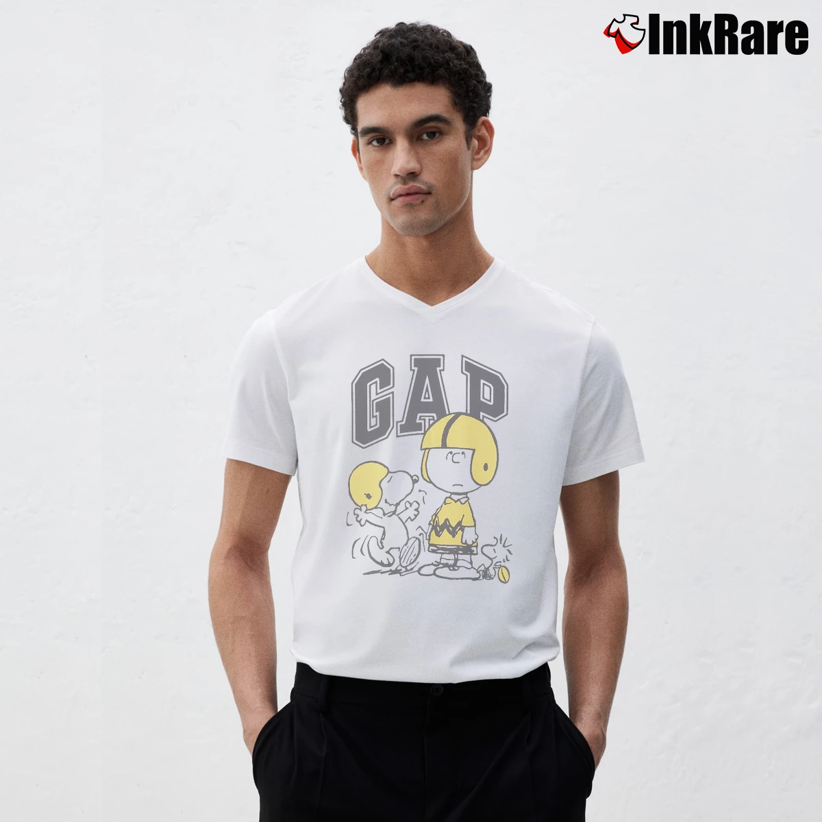 gap snoopy charlie brown and woodstock Men’s V-Neck Tee in white – Modern Essential Men’s gap snoopy charlie brown and woodstock V-Neck Tee in white | Sharp, Breathable, Everyday Staple