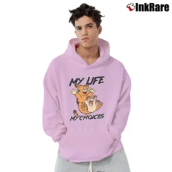 Men’s Garfield And Friends My Life My Choices Funny Quote Cartoon Pullover Hoodie in light pink | Cozy, Durable, Modern Fit