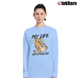 Women’s Garfield And Friends My Life My Choices Funny Quote Cartoon Long-Sleeve Top in light blue | Sleek, Versatile, All-Season